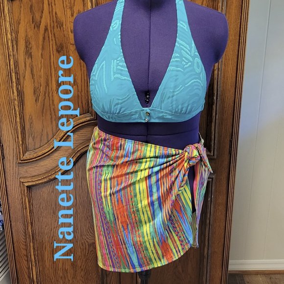 ❣️HP❣️Nanette Lepore Swim stripe coverup tie wrap sarong skirt sz: M - Picture 1 of 8
